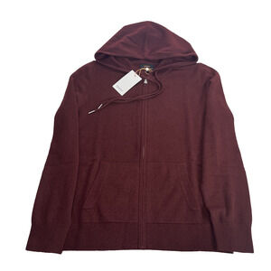 Quince Mongolian Cashmere Full Zip Hoodie Womens XS Burgundy Sweater Luxury Cozy